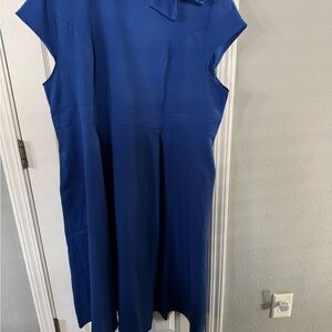 NWOT Blue A-Line Midi Dress with Side Bow Tie at Neck